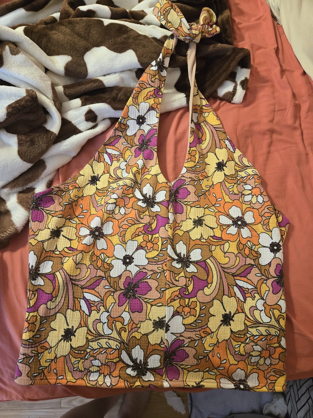 SO Floral Halter Top in Orange, Yellow & Pink